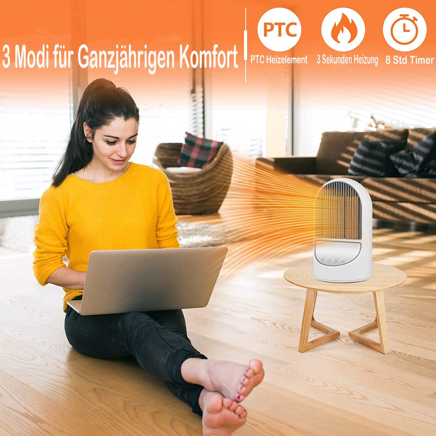 Mutoy Heizlüfter Keramikheizlüfter, 1200W Heizlüfter, Heizgerät, Heizung Energiesparend, 3 Heizstufen,Timer&Oszilationsfunktion,Kippschutz & Überhitzungsschutz