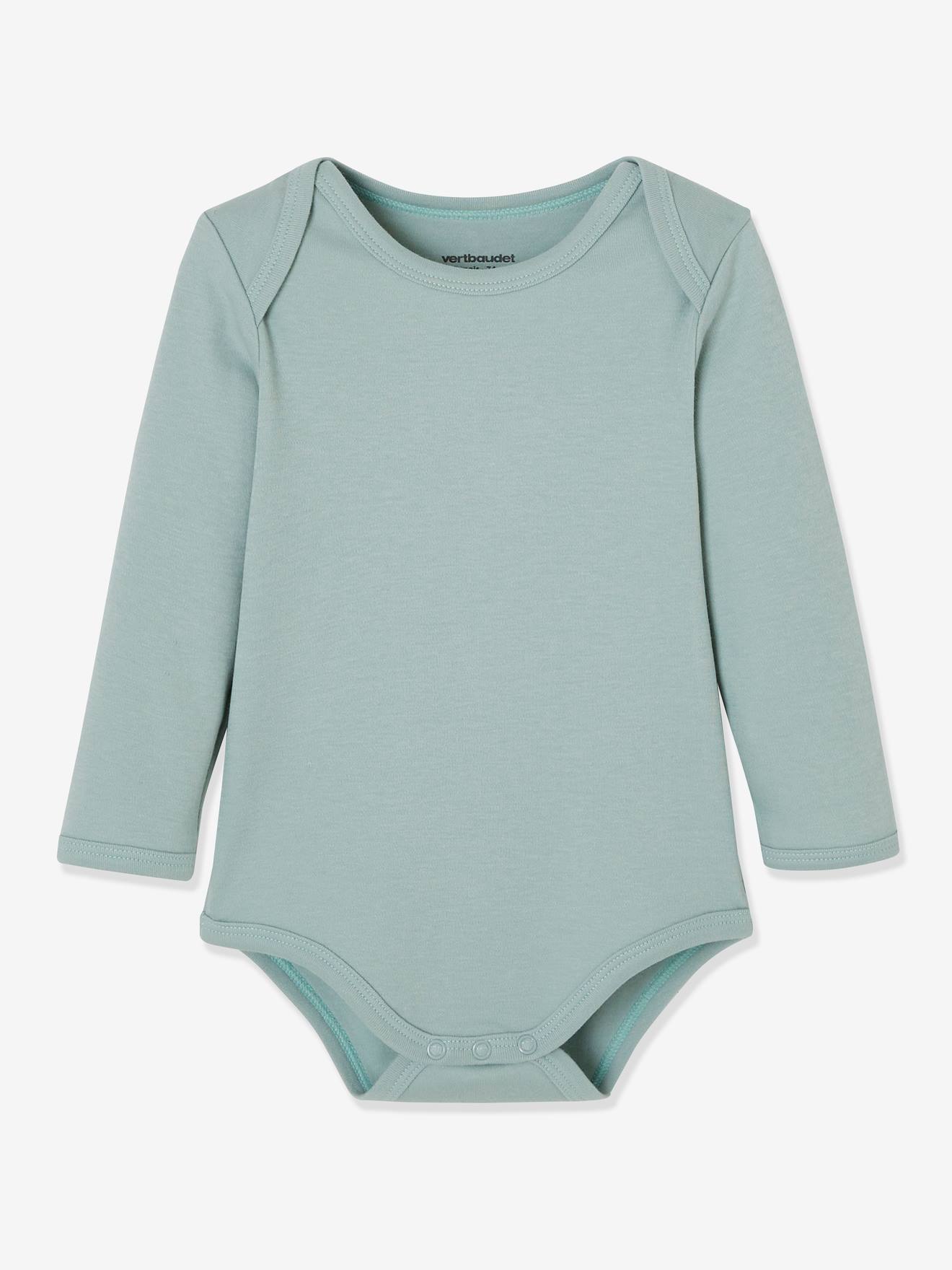 Lot de 7 bodies manches longues ouverture US bébé BASICS lot vert grisé