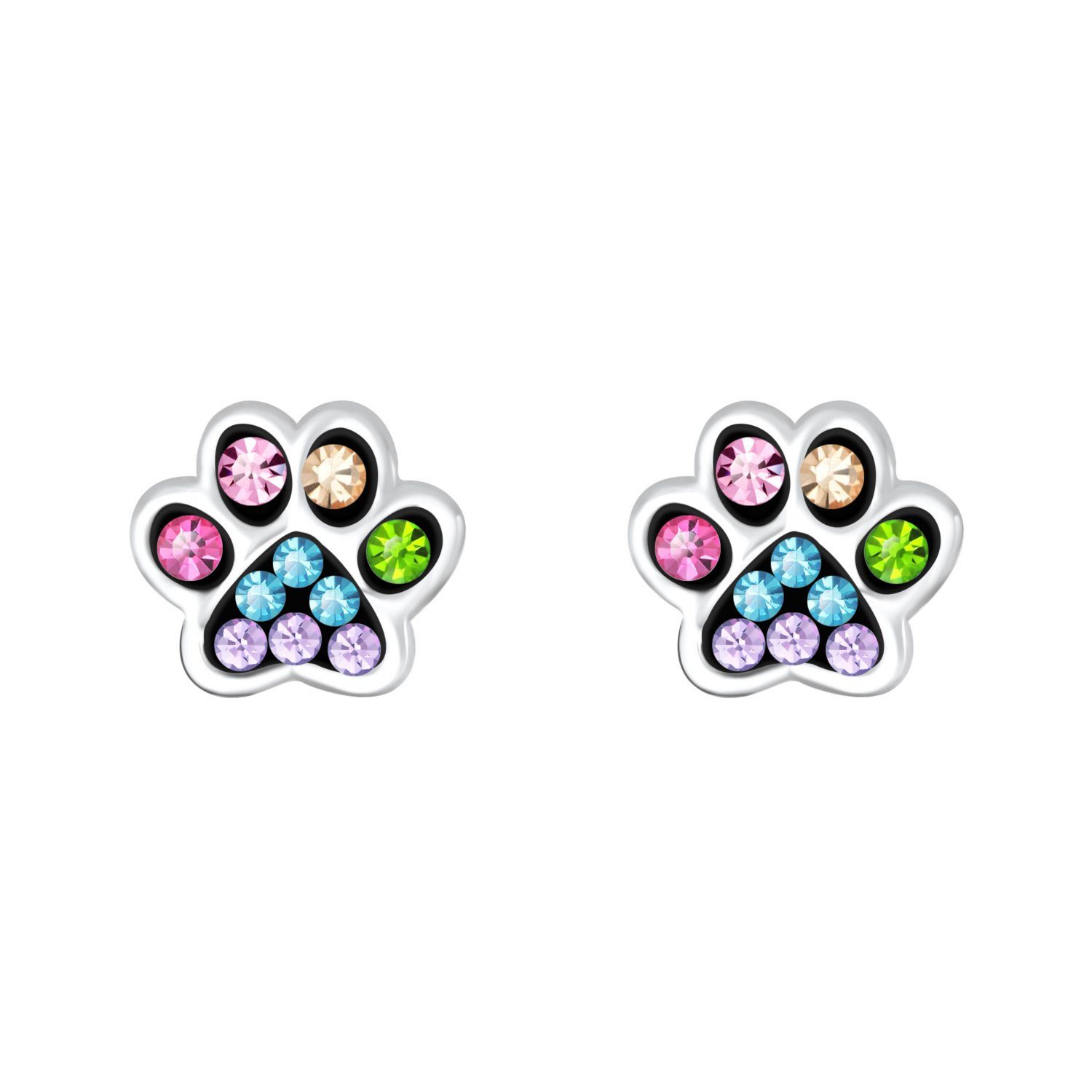 ALEXANDER YORK Paar Ohrstecker PFOTE bunt dunkel, 2-tlg., 925 Sterling Silber