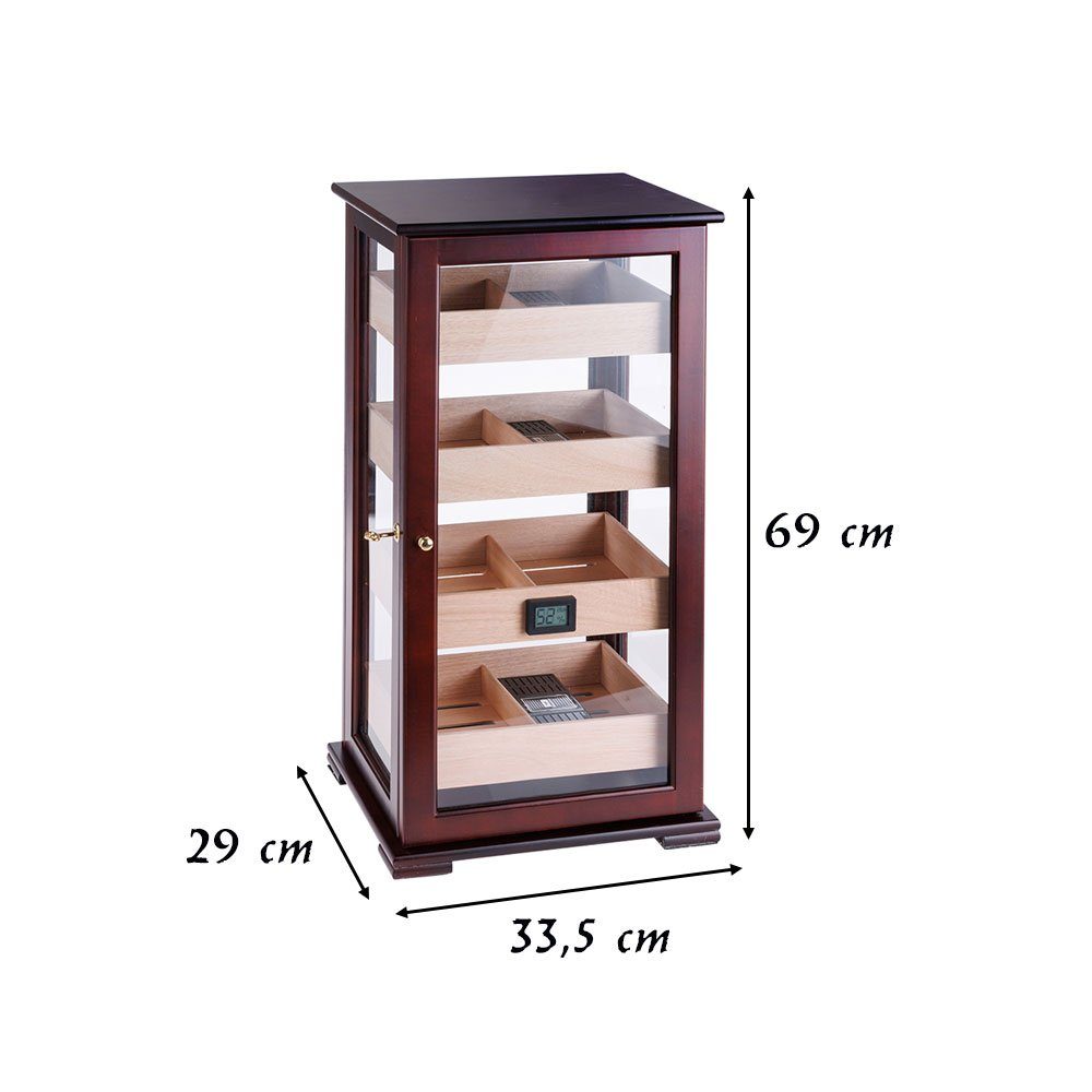 Coumo Humidor Schrank Kabinett, Abschließbar, Rotbraun, Glastüre, 100 Zigarren