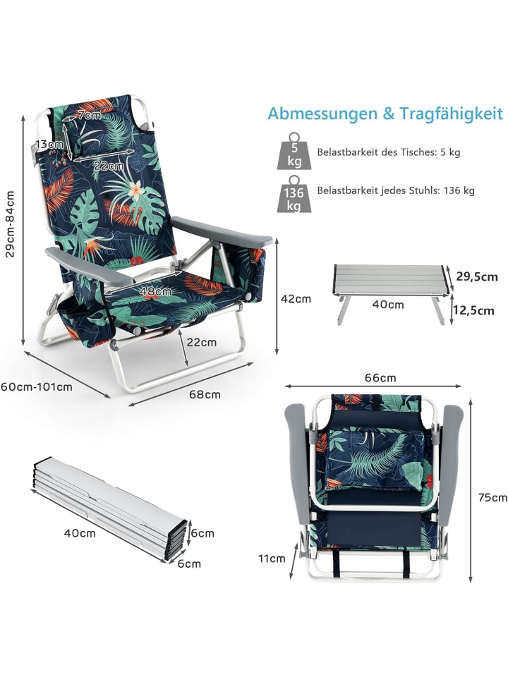 COSTWAY Strandstühle & Tisch Set in Petrol günstig kaufen onesize