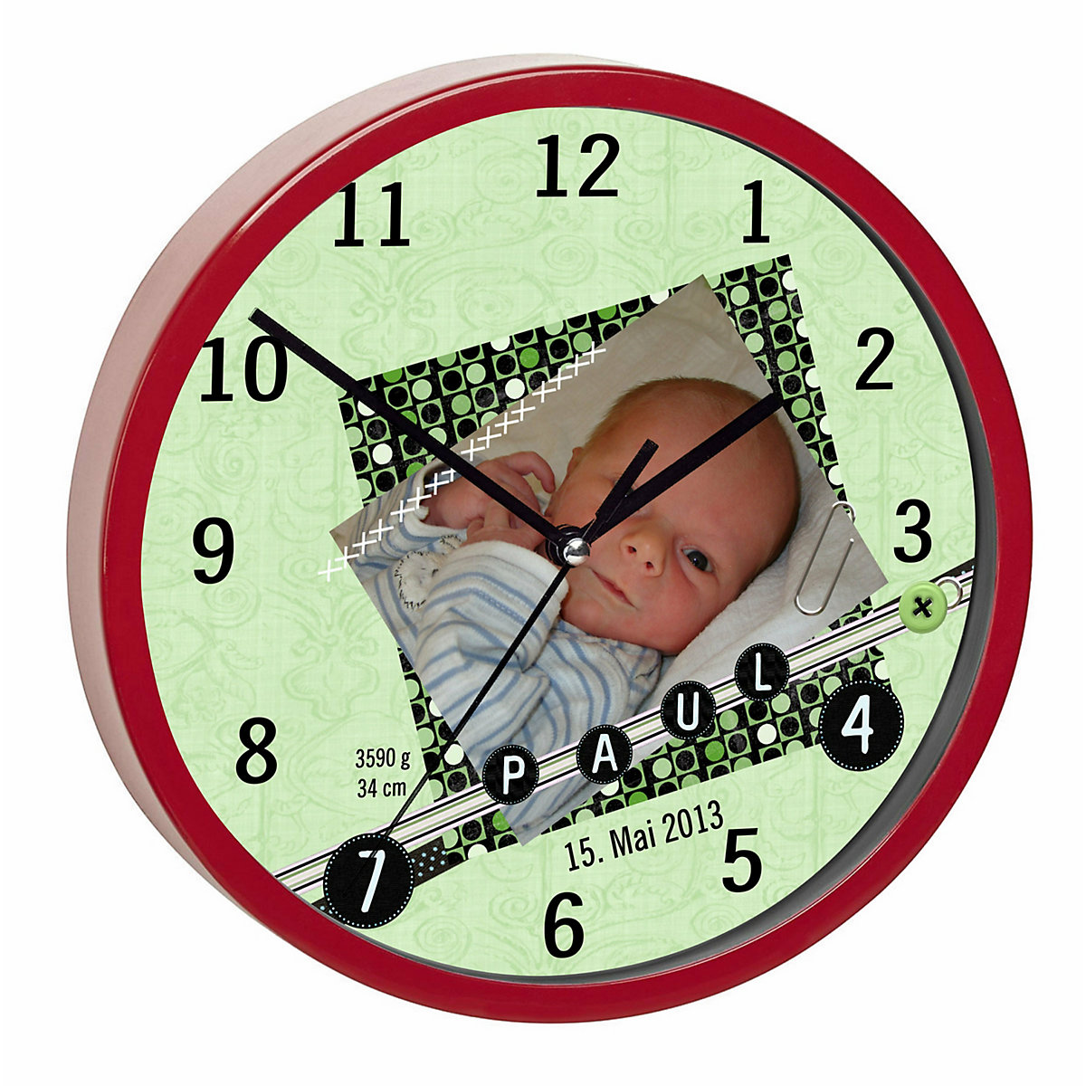 Kinder Wanduhr personalisiert mit Name Scrapbooking grün
