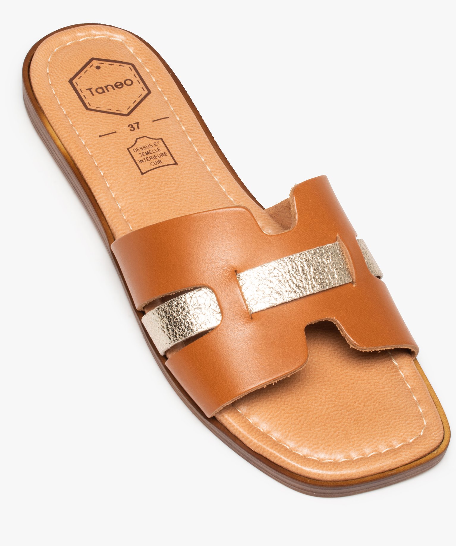 Mules femme avec dessus en cuir et bride scintillante - Tanéo marron | GEMO