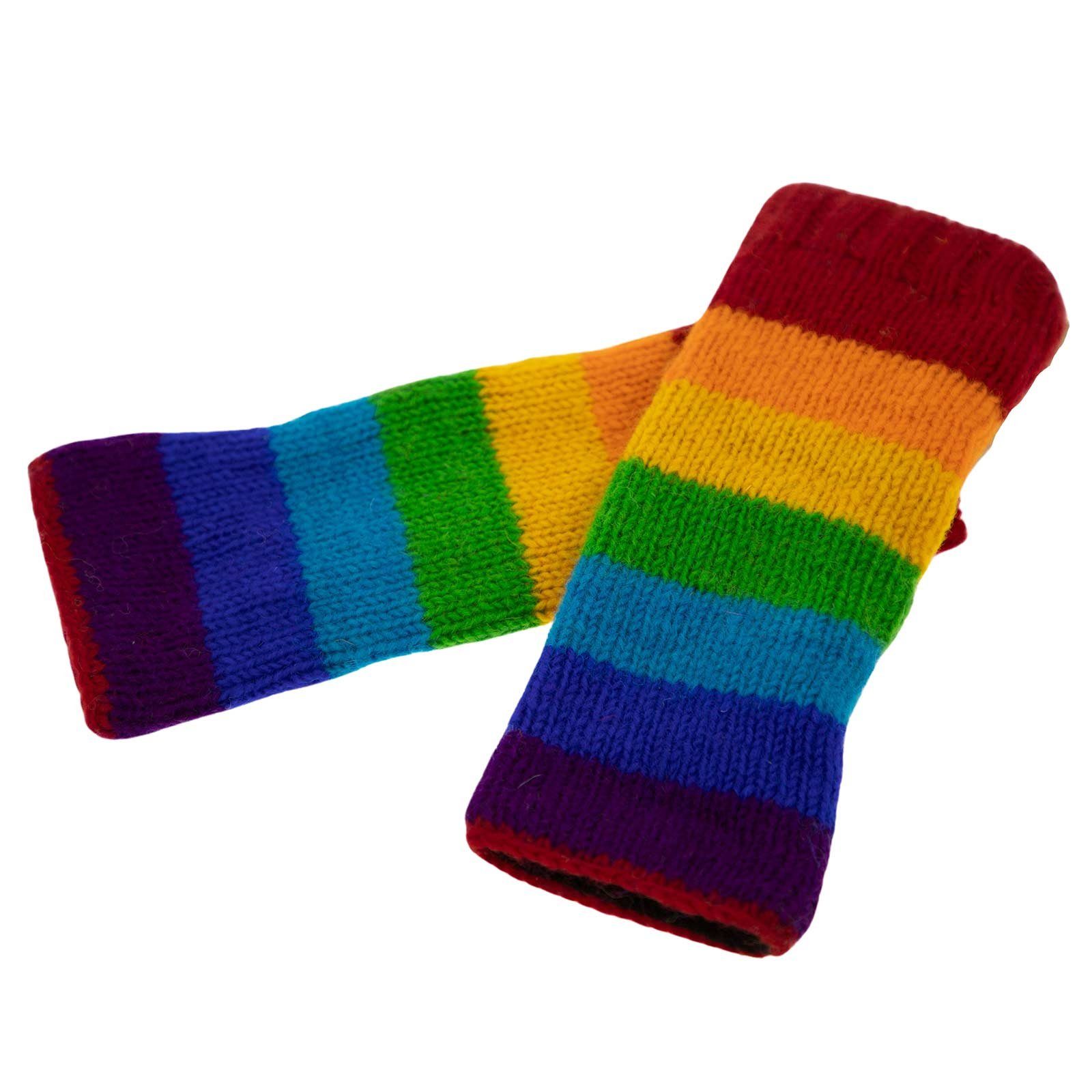 KUNST UND MAGIE Armstulpen Bunte Armstulpen Hand Pulswärmer Handschuhe Wolle Strick Regenbogen