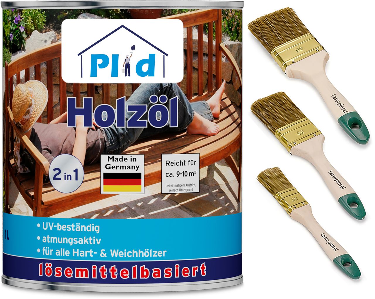 Plid Premium Holzöl Pflegeöl Holzschutz Imprägnieröl Pinsel Douglasie
