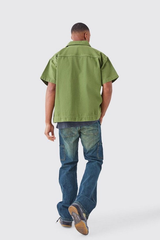 Kurzärmliges Twill Hemd mit 3D Tasche