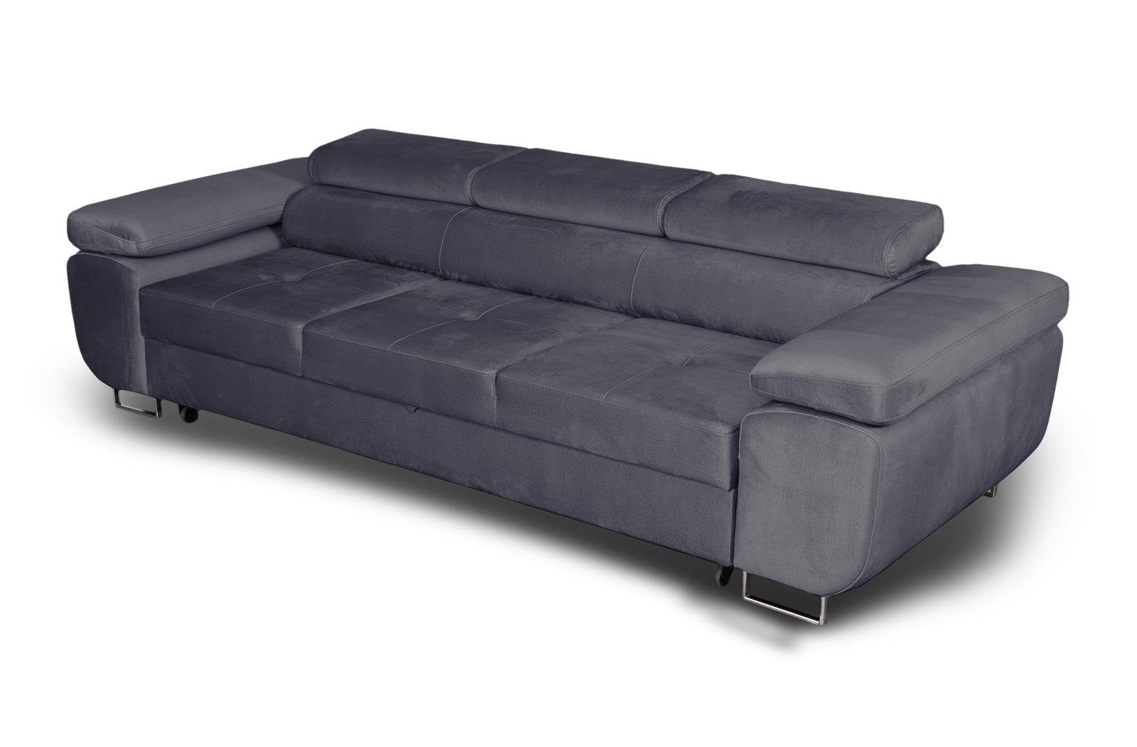 Beautysofa Schlafsofa Couch Dreisitzer Schlafsofa modernen Stil, mit Verstellbare Kopfstütze, Schlaffunktion