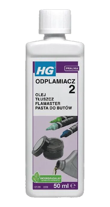 HG dėmių valiklis, skirtas flomasterių, riebalų, aliejaus, batų tepalo ir kt. dėmėms šalinti. 50 ml