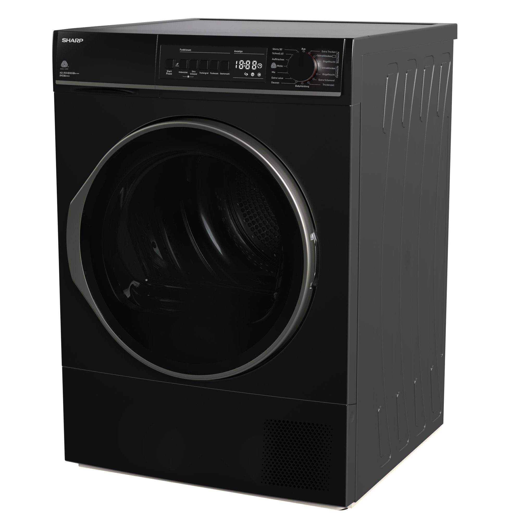 Sharp Wärmepumpentrockner KD-ROHB8GBA+++-DE, 8 kg, Trommelbeleuchtung, 15 Programme