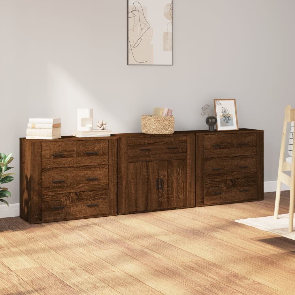 vidaXL Sideboard Sideboards 3 Stk. Braun Eichen-Optik Holzwerkstoff (3 St)