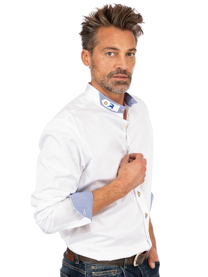OS-Trachten Stehkragenhemd 420012-3334 in weiß-blau günstig kaufen XS