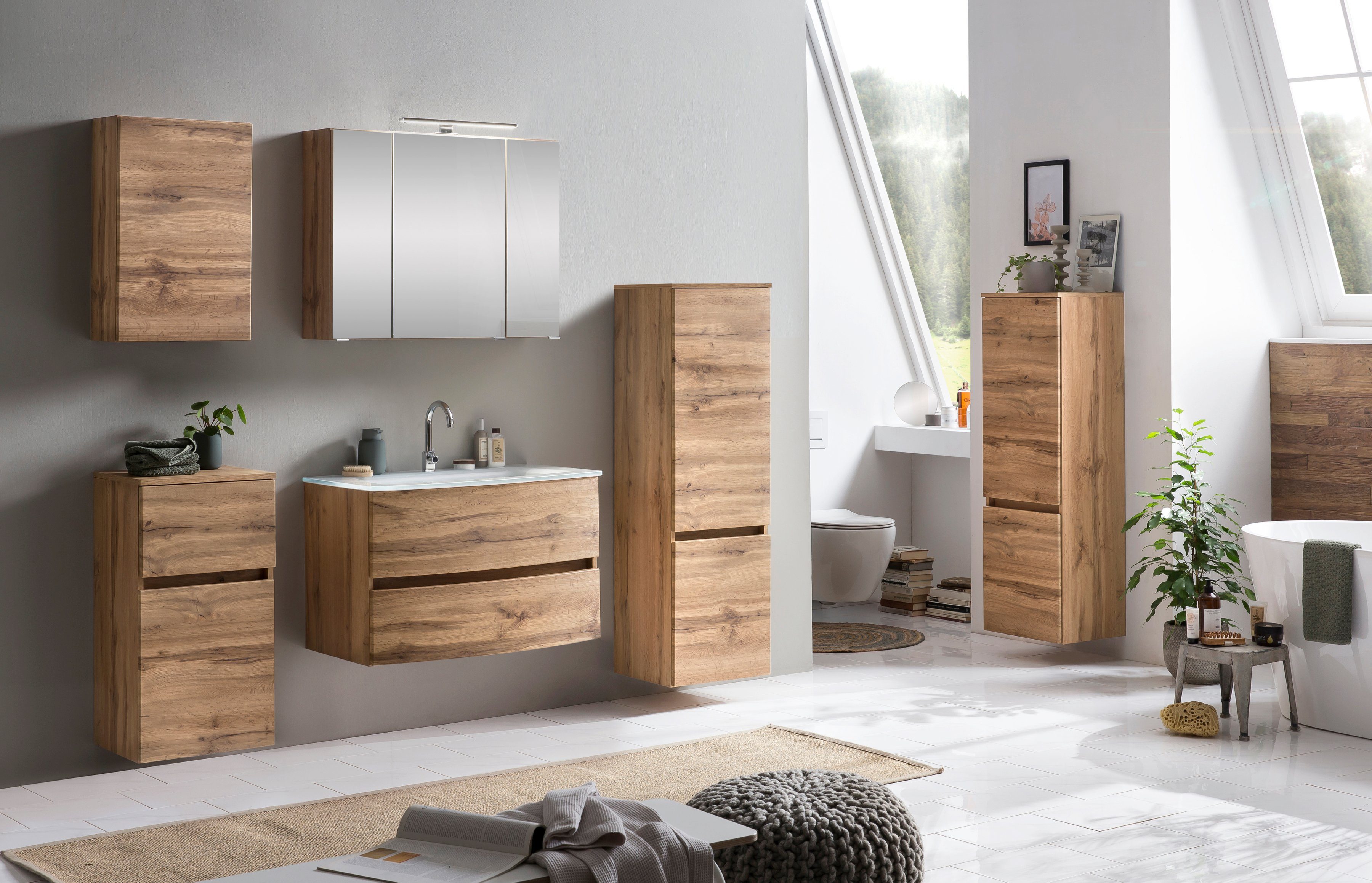 HELD MÖBEL Badezimmer-Set Kaunas, (Set, 3-St), bestehend aus Waschtisch-Set mit Midischrank, Breite 120 cm