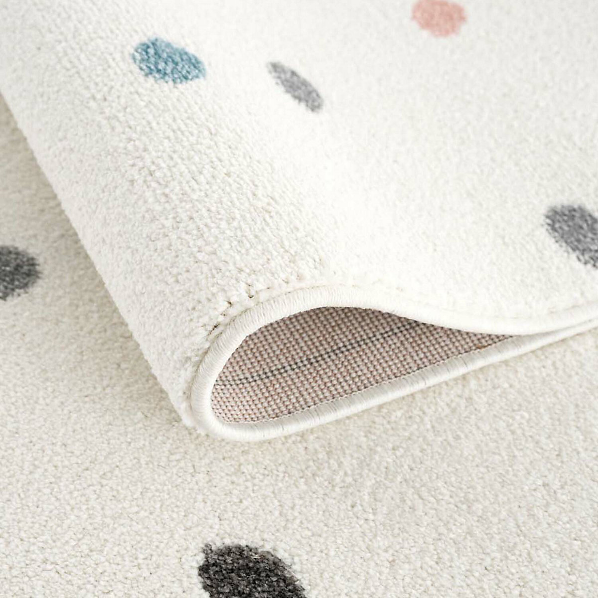 Kinderteppich Creme - Bunt Gepunktet - Kinderzimmer-Teppich Kurzflor