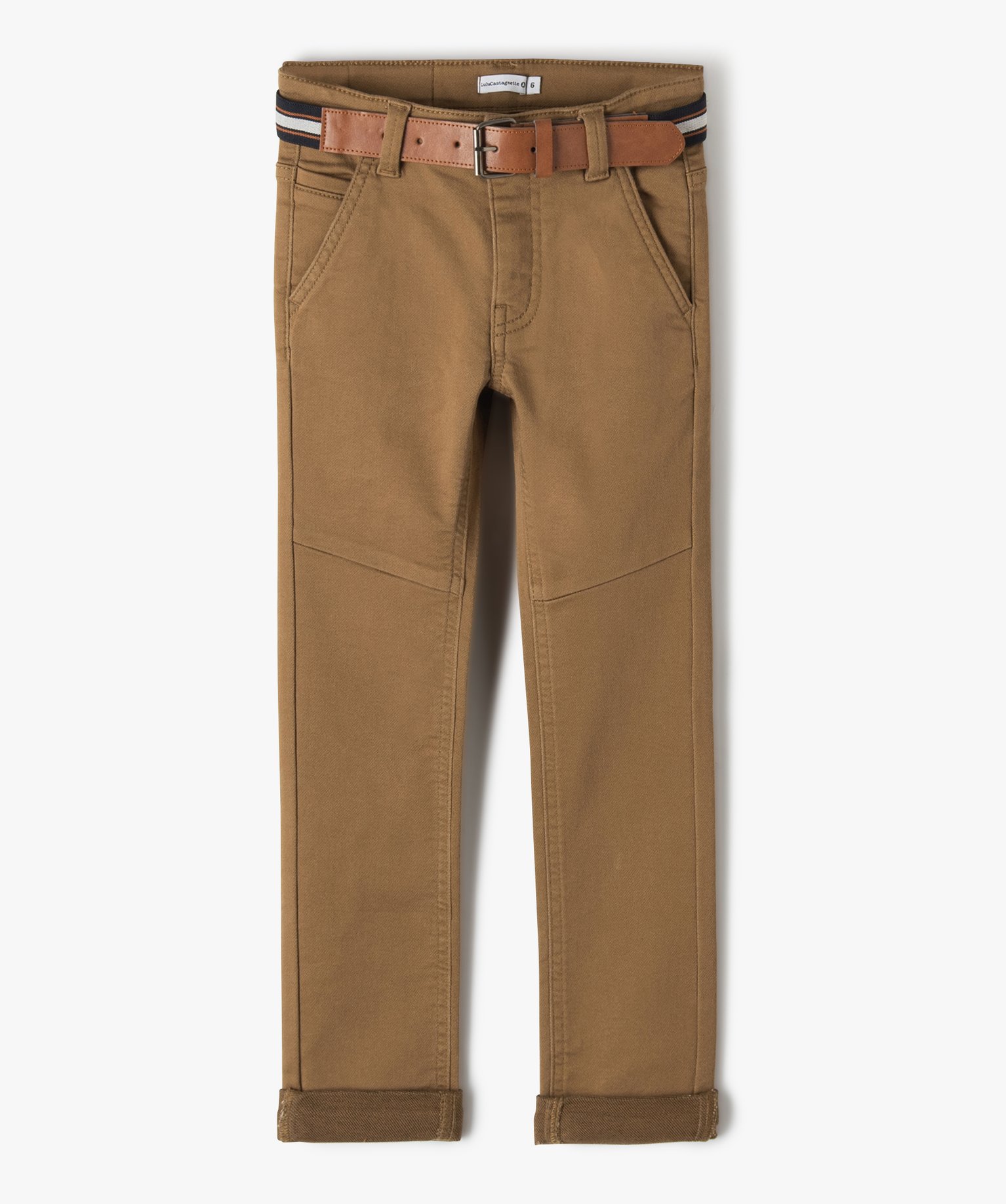 Pantalon Garçon en toile extensible avec ceinture - LuluCas... marron | GEMO