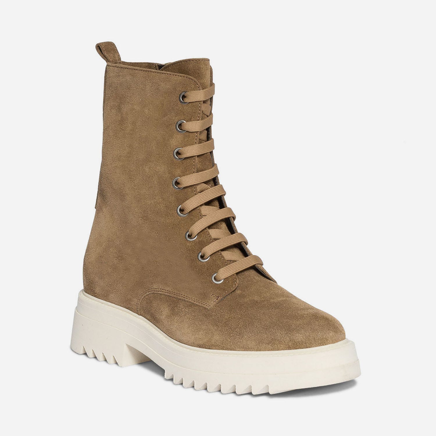 Boots à lacet TEXTO beige en cuir velours