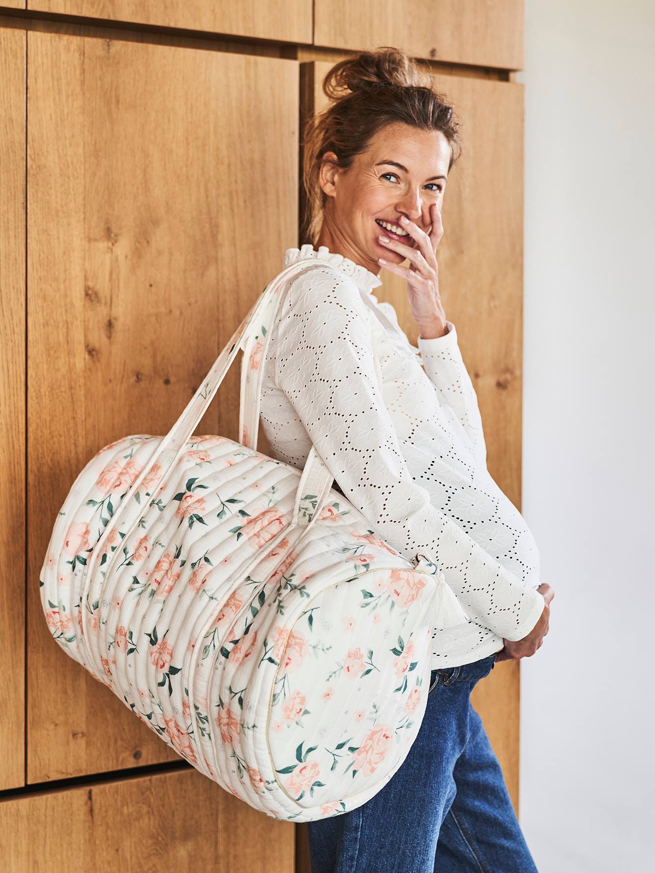 Vertbaudet Wickeltasche BABY ROLL aus Musselin, personalisierbar - zartrosa