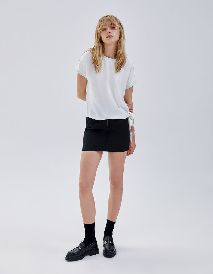 Top blanc cassé bi matière à nouer côté Femme