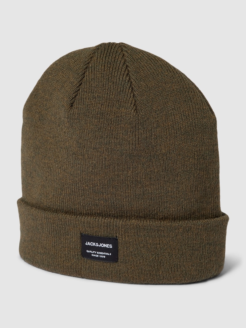 Beanie mit Logo-Patch in olivgrün