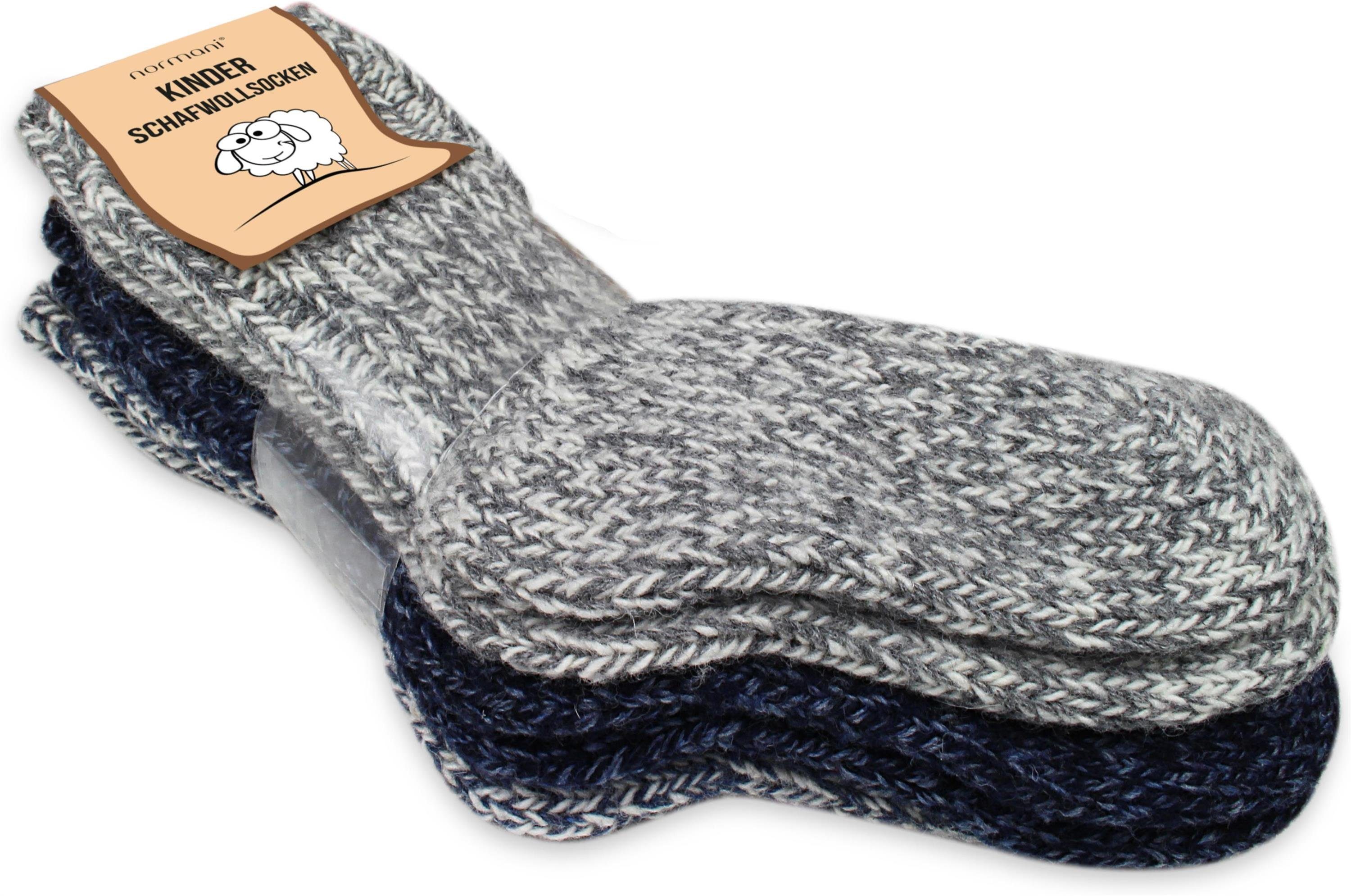 normani Basicsocken 3 Paar Kinder Norwegersocken mit Schafwolle (3 Paar) nicht filzend