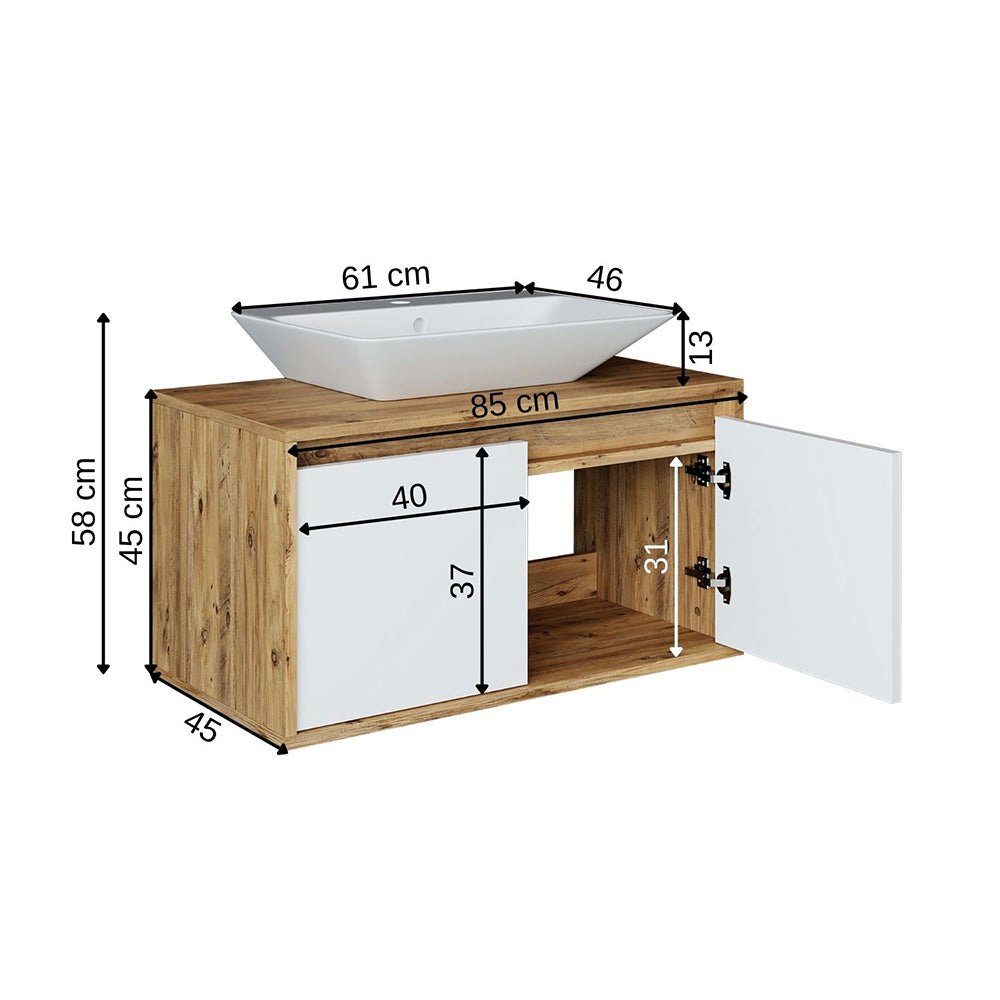 Roomart Badmöbel-Set, (Badezimmermöbel ATLANTIC 85cm in 4 Farben Badezimmer Unterschrank)