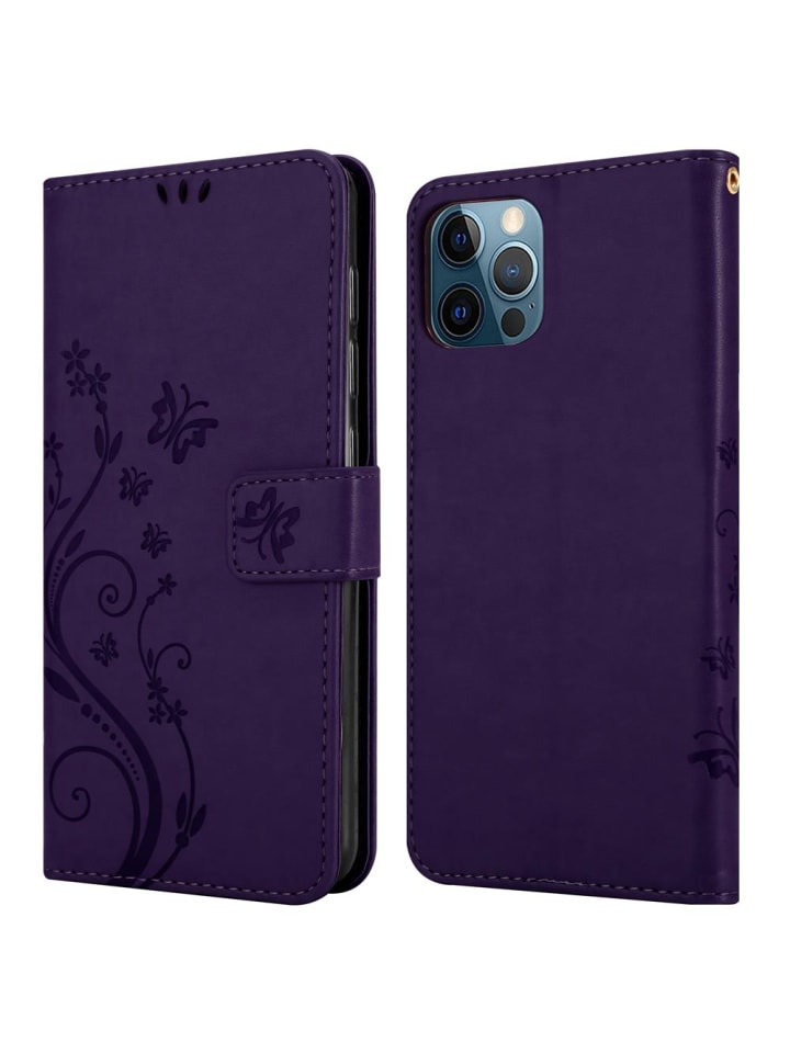 cadorabo Hülle für Apple iPhone 12 / 12 PRO Blumen Design in FLORAL DUNKEL LILA günstig kaufen onesize