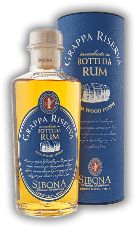 Sibona Grappa Riserva Botti da Rum Sibona Grappa Riserva Botti da Rum Sehr spezieller Grappa mit Rum-Note. 0,5	 Liter - Vol 40%
