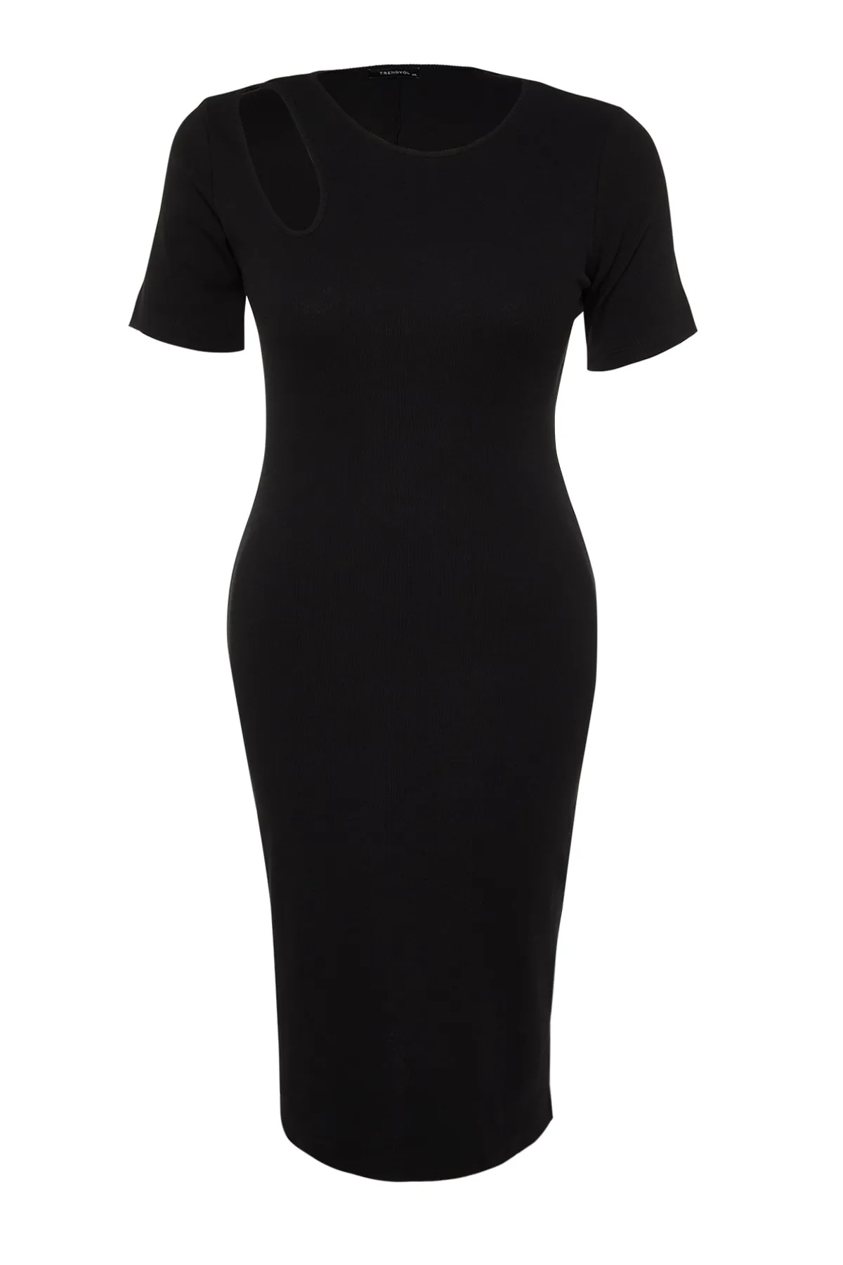 Trendyol Curve  Schwarzes, schnurgebundenes Strickkleid mit Ausschnitten und Schlitzen TBSSS23AH00250