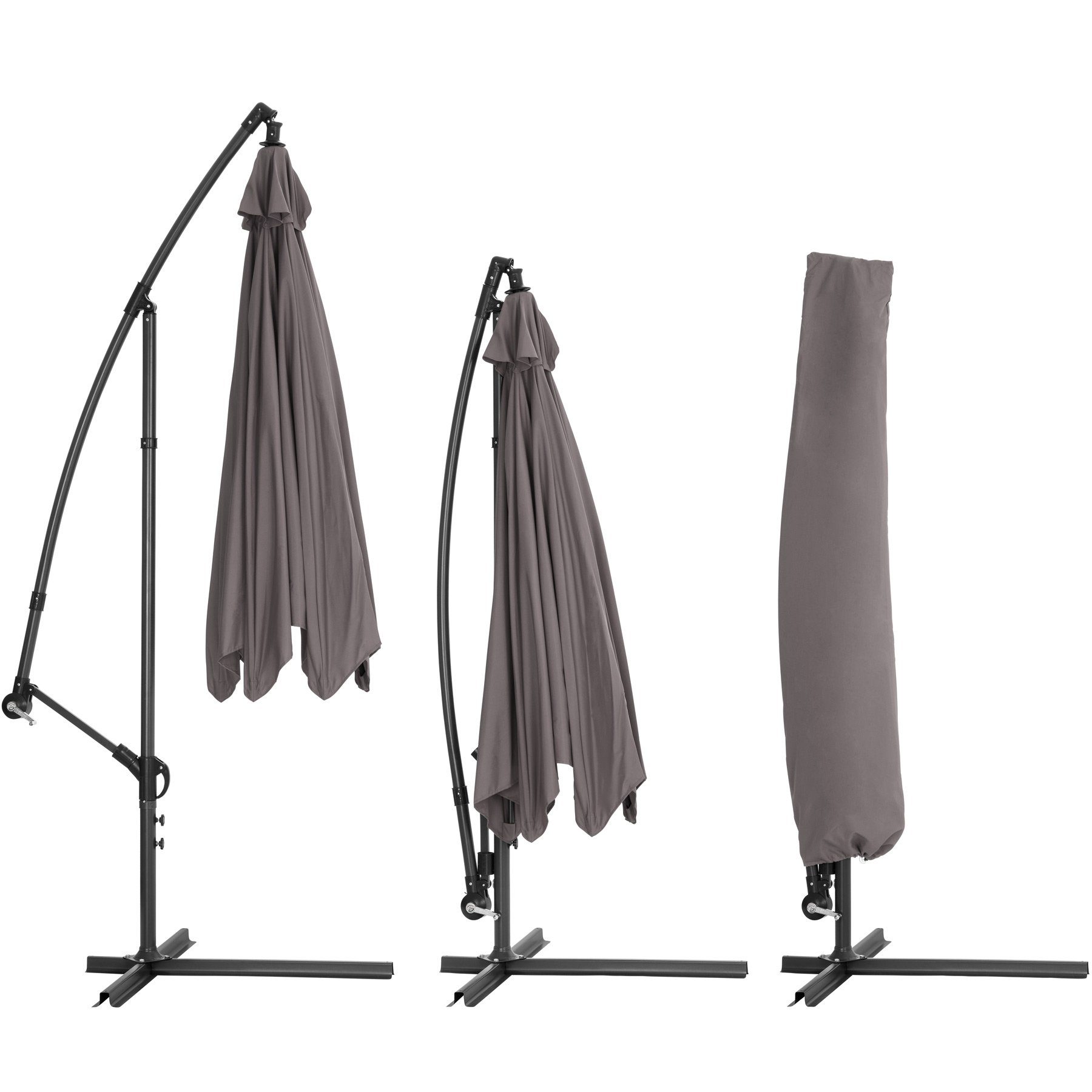 tectake Sonnenschirm Ciccio, Komplettset, inkl. Schirmstände, Fuß und Schutzhülle, Kurbel
