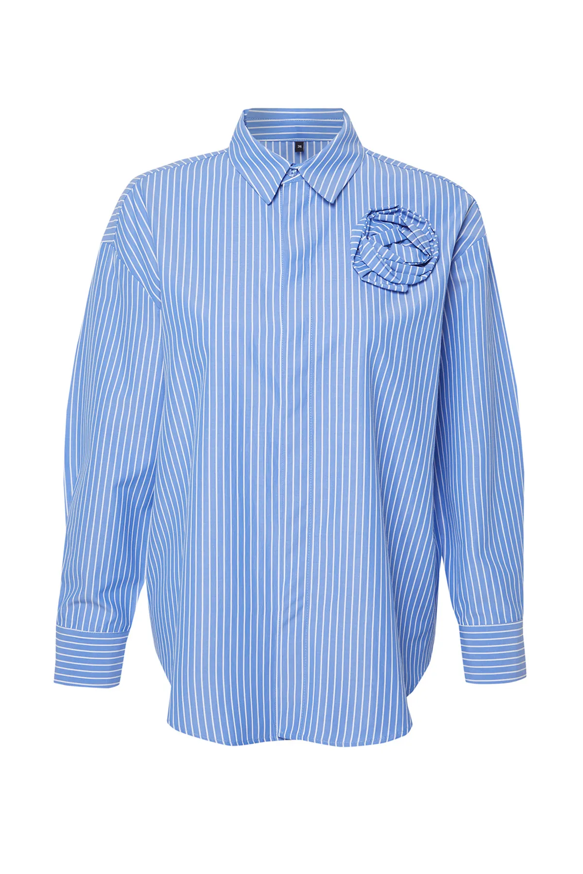 Trendyol Collection  Blaues gewebtes Hemd mit Streifen und Rosendetail in limitierter Auflage TWOSS24GO00114