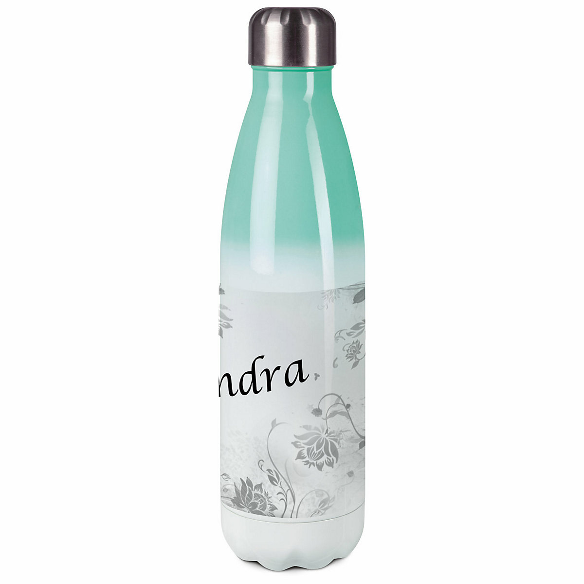 Edelstahl Kinder Thermoflasche / Trinkflasche bunt Blumenranke Farbe grau Spülmaschinenfest, Auslaufsicher, Bruchfest, Doppelwandig, Für Heißgetränke geeignet, Mit Deckel, Isoliert