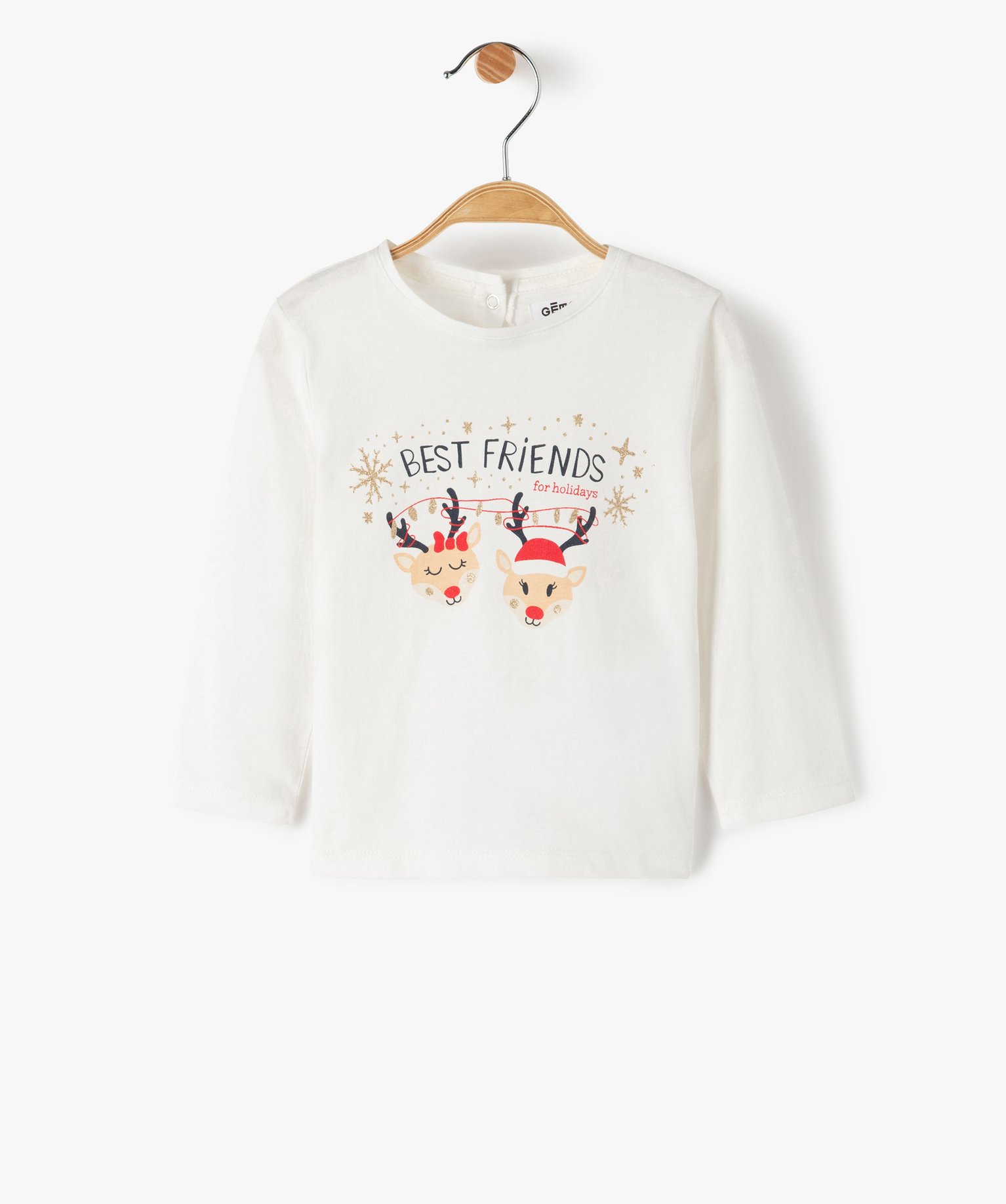 Tee-shirt bébé fille à manches longues avec motif Nol ecru | GEMO