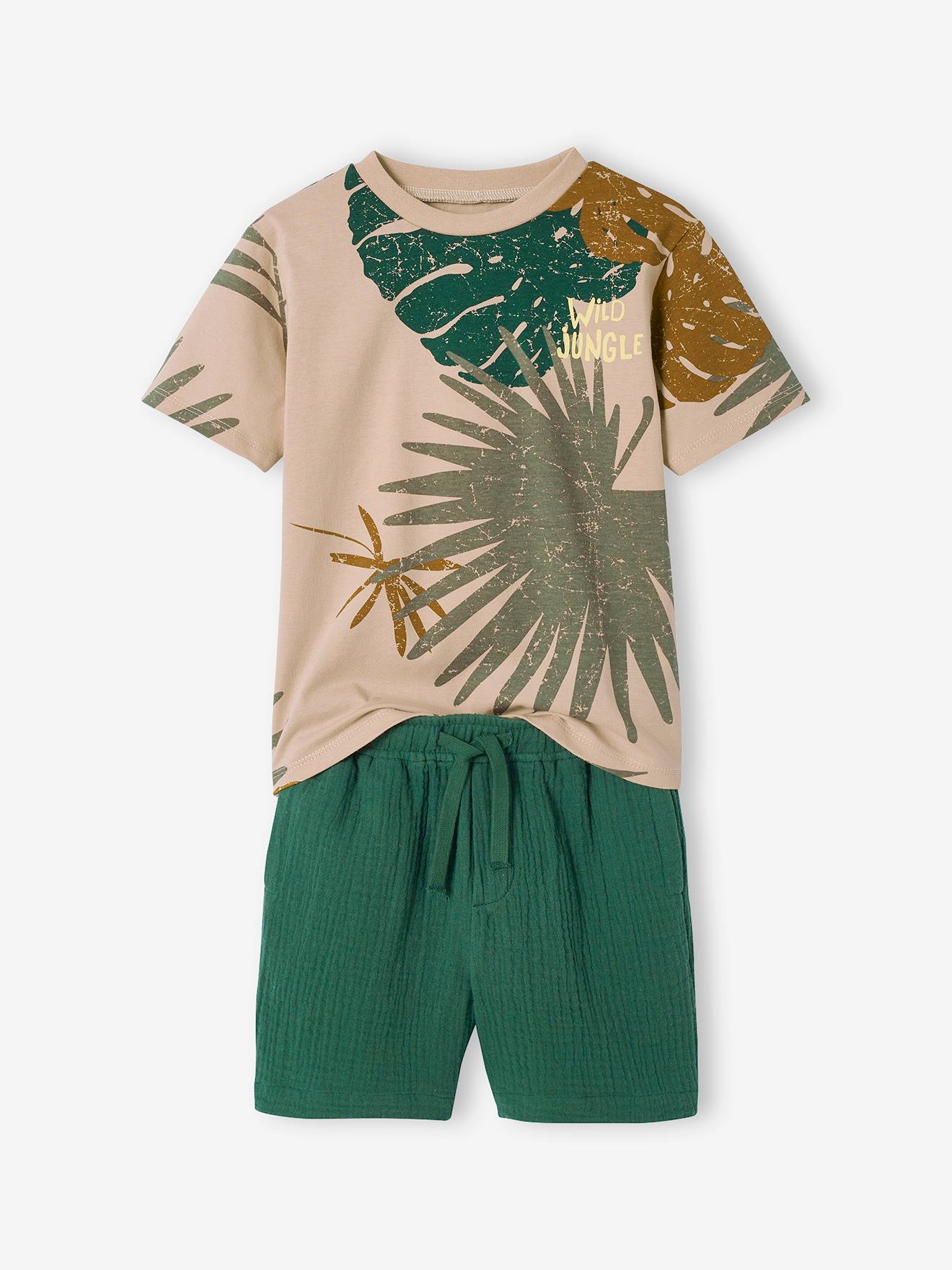 Ensemble tee-shirt et short en gaze de coton vert sapin