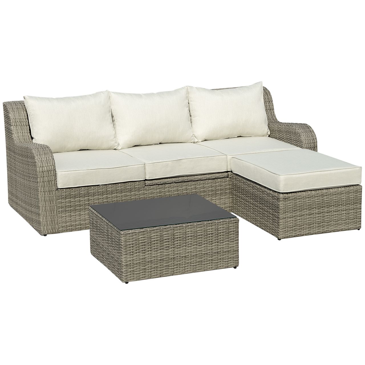 Outsunny 3-tlg. Polyrattan Gartenmöbel Set Gartengarnitur mit Tisch Aluminium