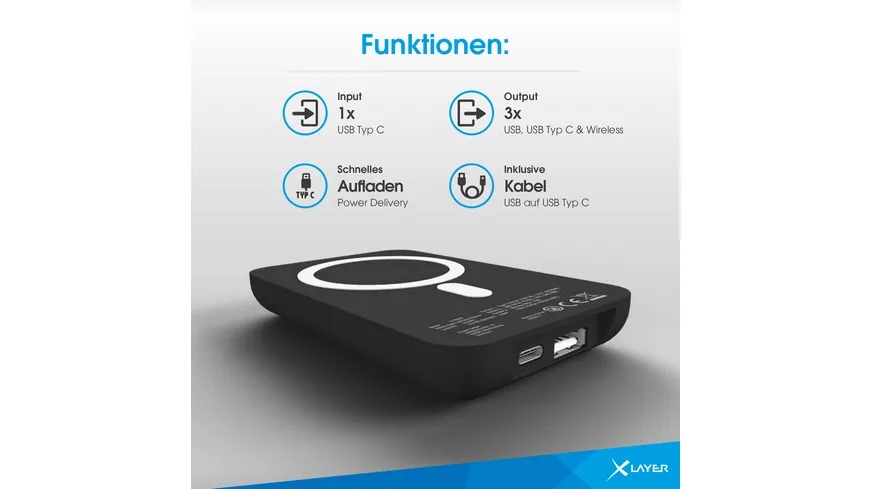 XLayer MagFix Pro Powerbank magnetisch 5.000 mAh PD 20W Schwarz