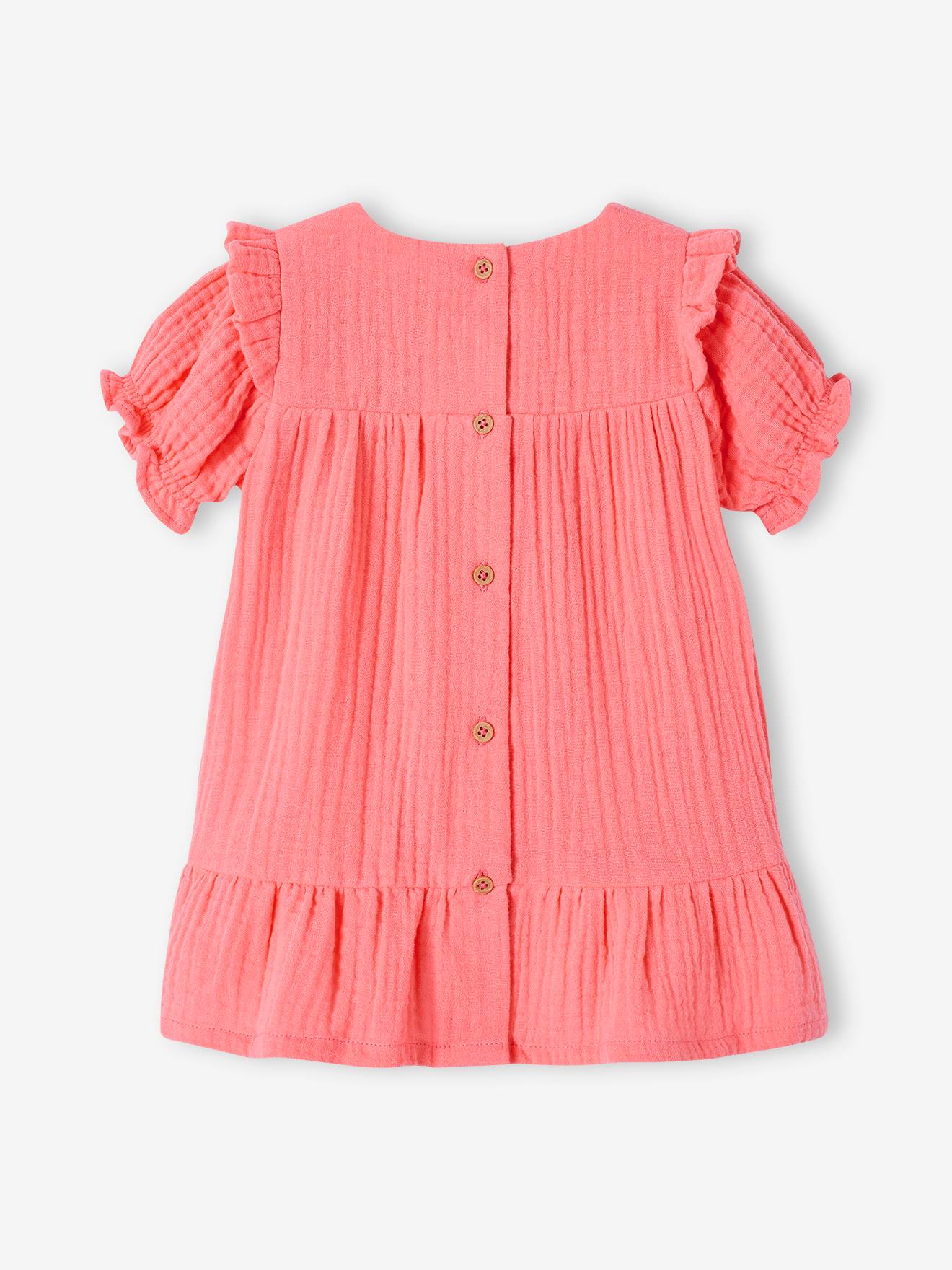 Vertbaudet Baby Kleid aus Musselin - koralle