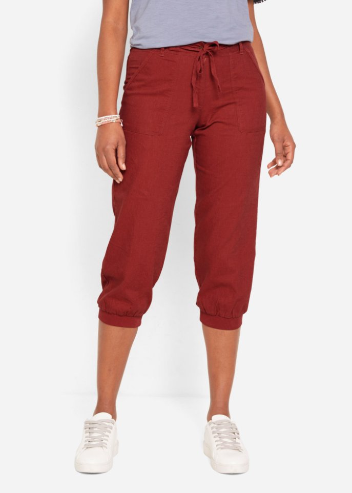 3/4 Hose mit Leinen und Bequembund, Loose-Fit