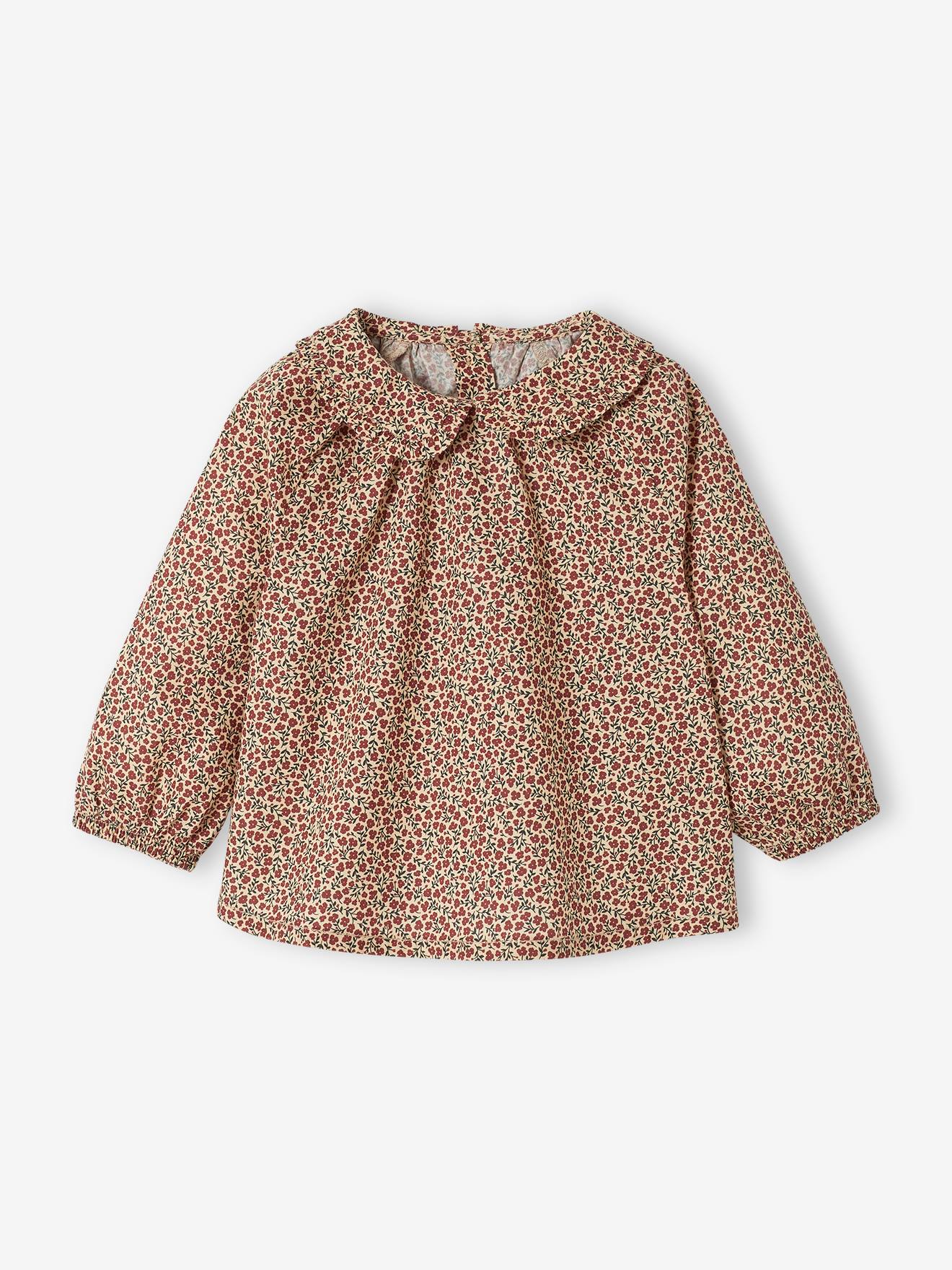 Ensemble combinaison et blouse bébé taupe clair imprimé