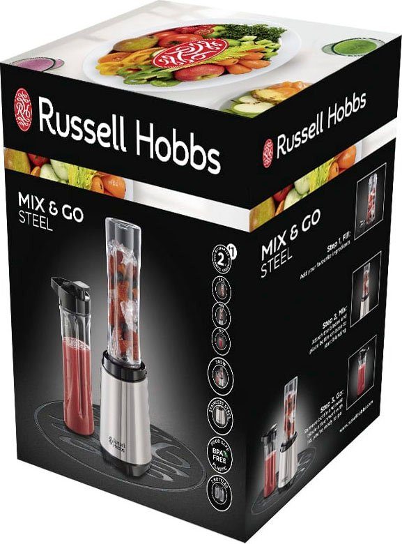 RUSSELL HOBBS Standmixer Mix & Go Steel 23470-56, 300 W, (Smoothie Maker) Edelstahl/schwarz, klein