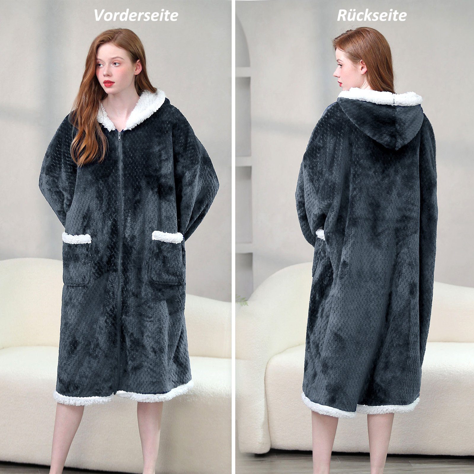 CALIYO Hoodie Hoodie Decke Damen, Warmer Kuschelpullover Decken Blanket Hoodie Weicher Sherpa Deckenpullover mit Kapuze Pullover Sweatshirt