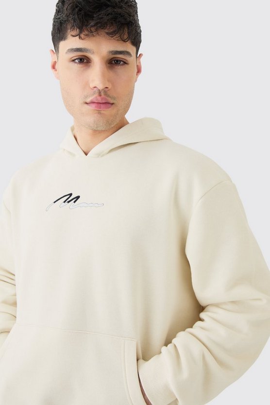 Kastiger Oversize Man Signature Hoodie mit Borg-Applikation