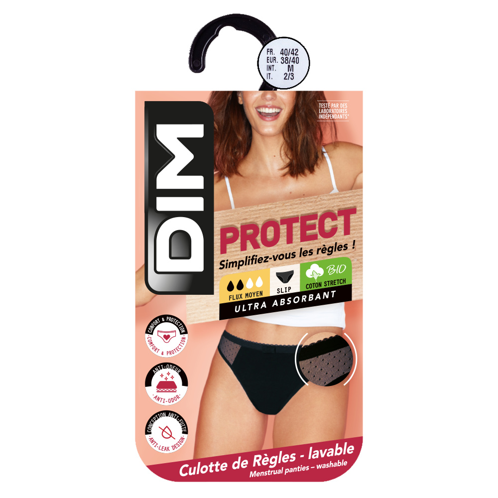 DIM Culotte Menstruelle Protect Flux Moyen Plumetis Noir Culotte Menstruelle