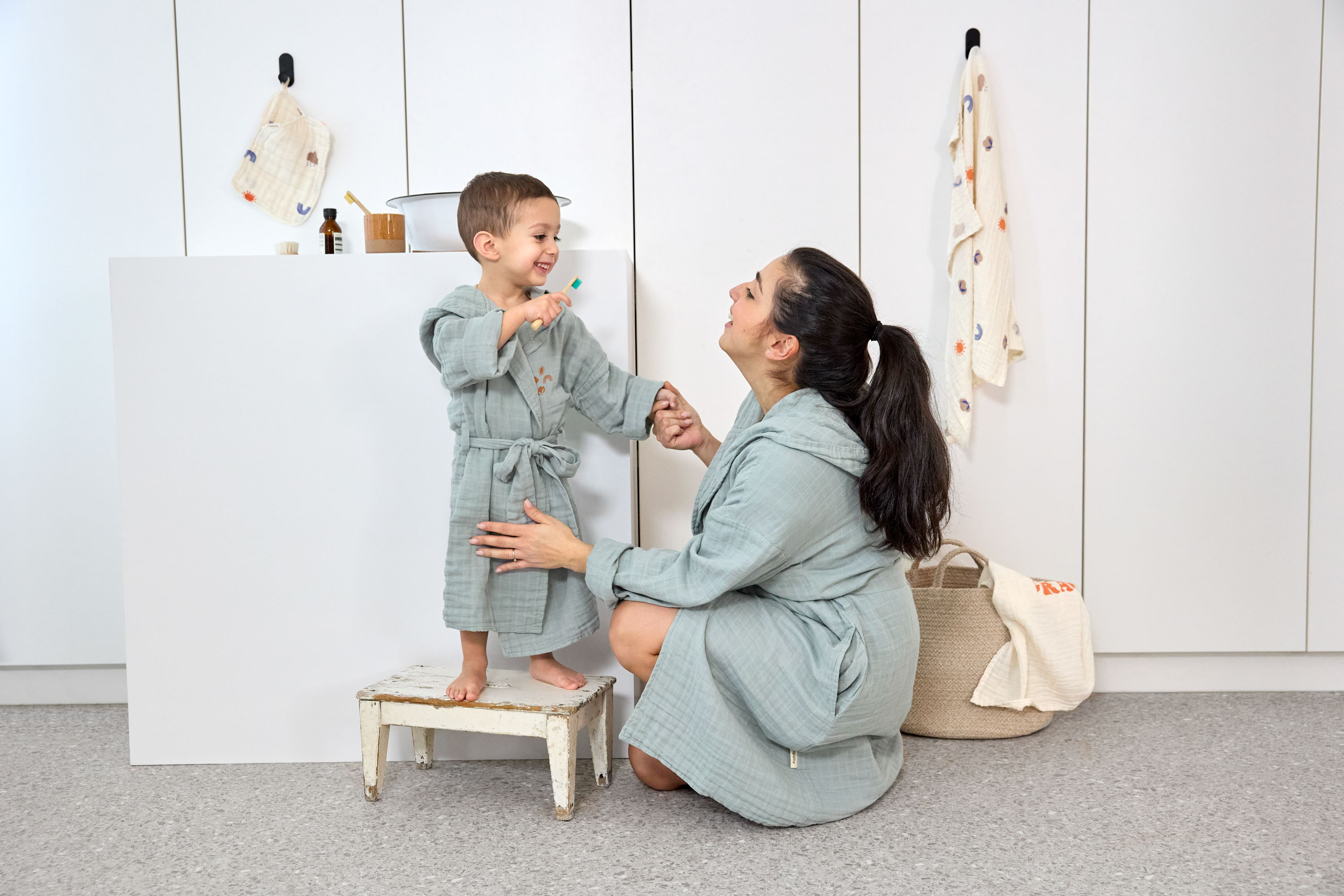 Bademantel Kinder (Little One & Me) - Baumwolle, Hellblau