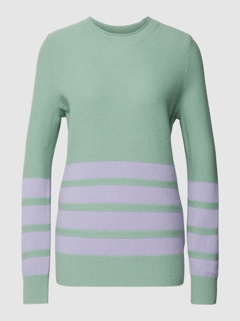 Strickpullover aus Lanawolle mit Kontraststreifen in schilf