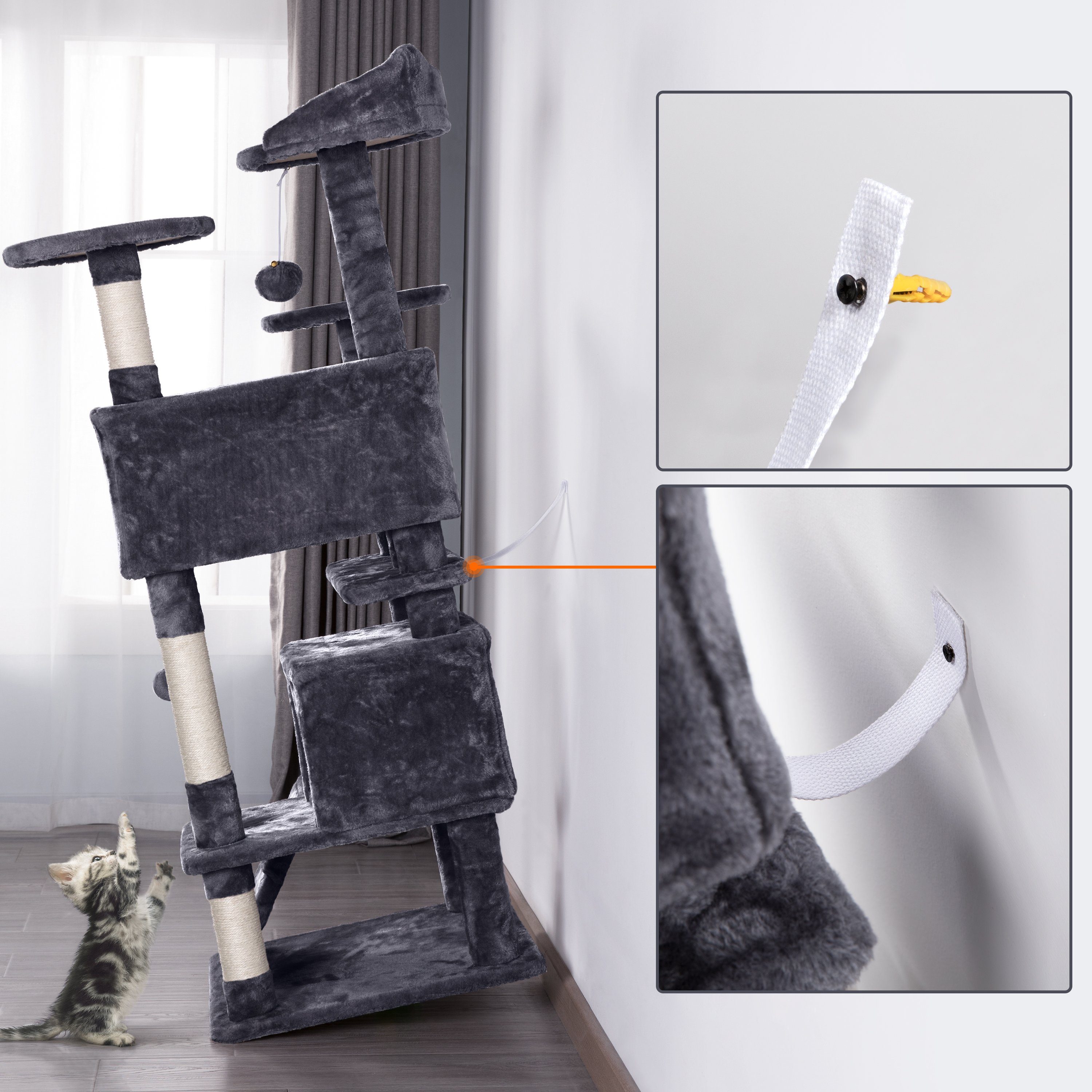 Yaheetech Kratzbaum, Stabiler Katzenbaum, Kletterbaum für Katzen Höhe 137 cm