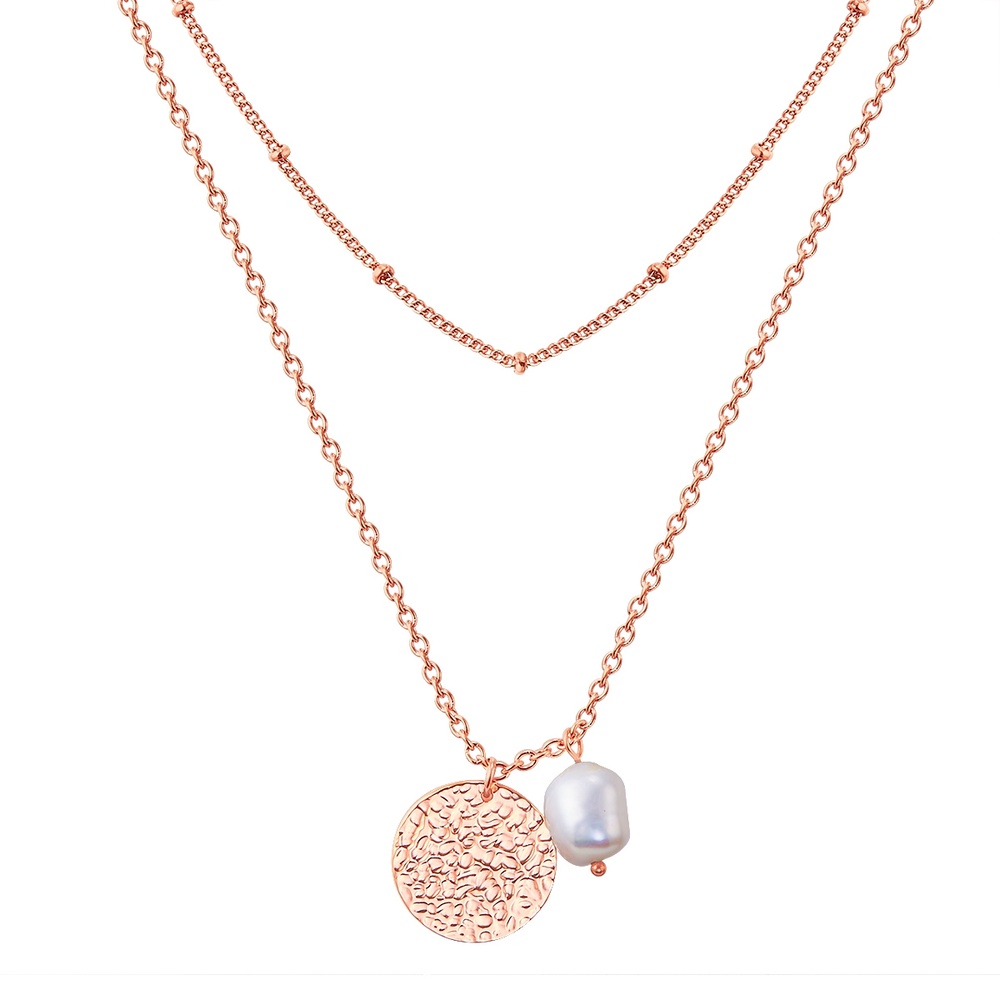 Valero Pearls Collier en acier inoxydé Acier inoxydable Perle de culture d'eau douce en Or rose collier