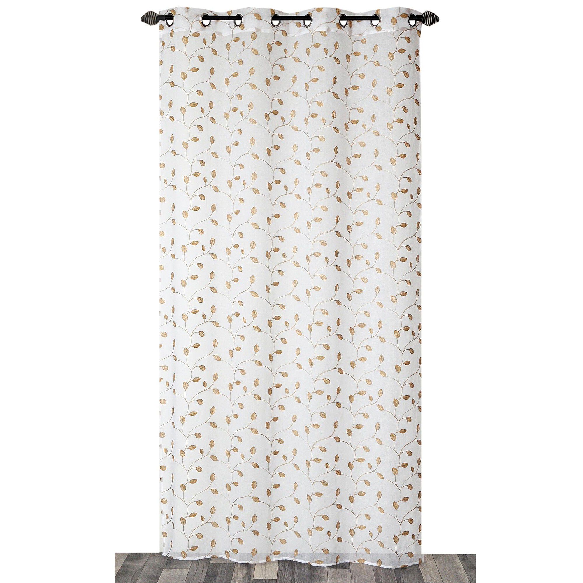 Panneau voile brodé Petites feuilles finition oeillets