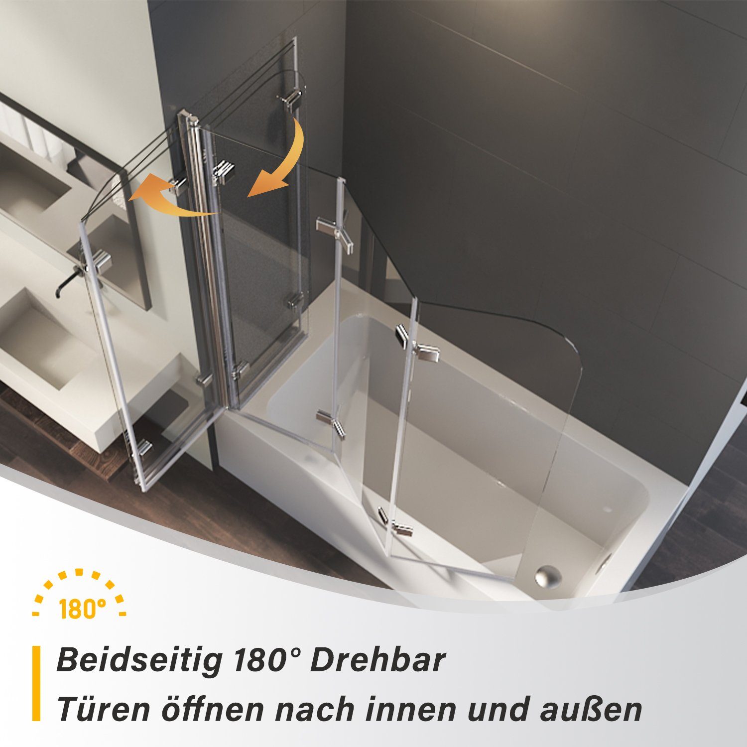 Boromal Badewannenaufsatz Duschwand für Badewanne 140x140cm 3-teilig Faltbar Badewannenfaltwand, (Klarglas), Badewannenfaltwand Glaswand 6mm ESG Glas