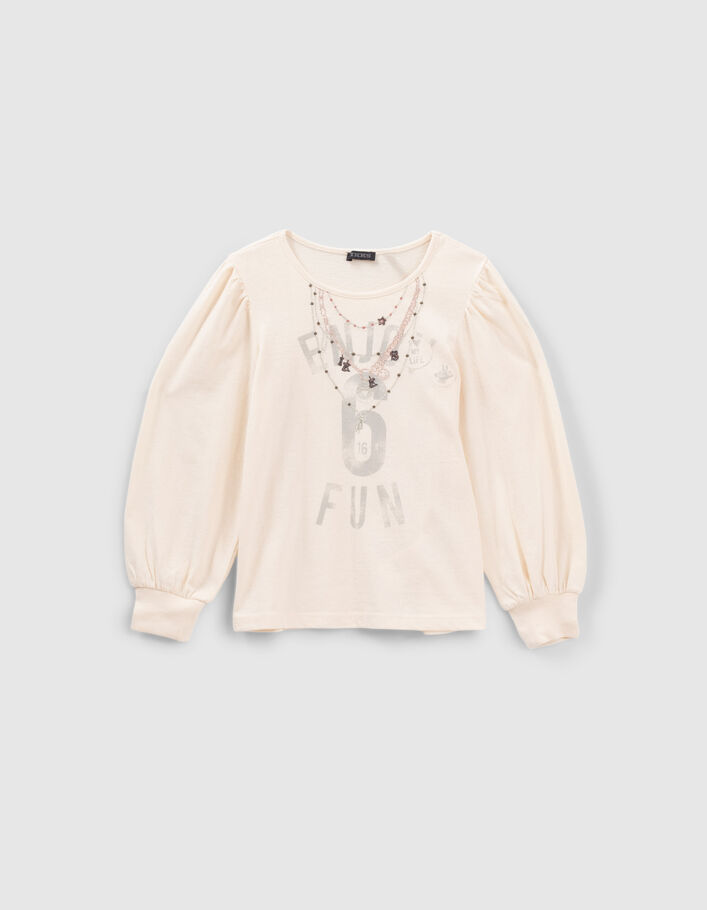 T-shirt écru avec colliers brodés fille