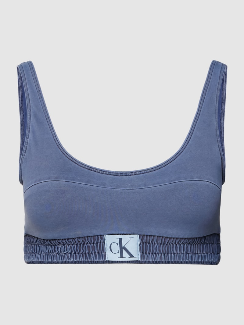 Bikini-Oberteil mit Label-Patch in hellblau