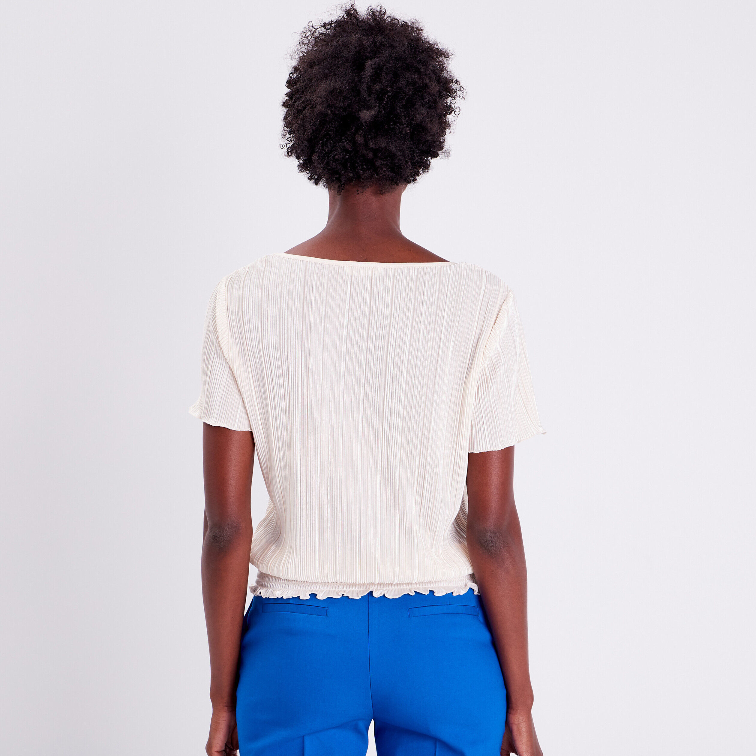 T-shirt manches courtes plissé ecru femme | Cache Cache